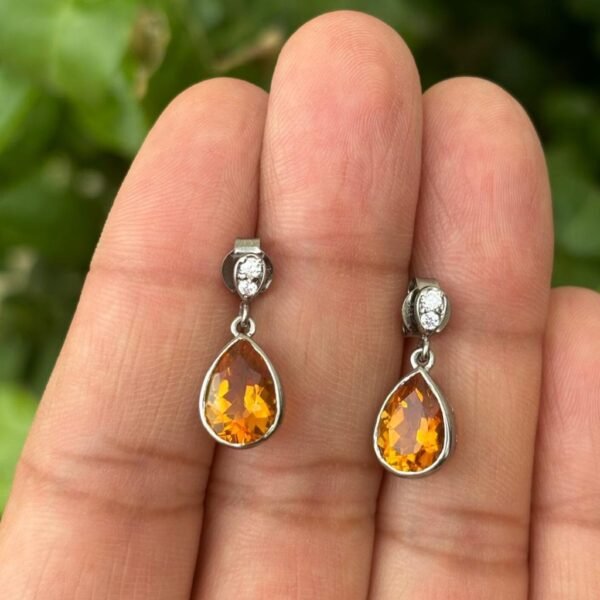 925 Silver Pear Citrine Drop Earrings