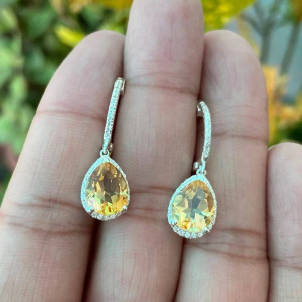 925 Silver Pear Citrine Drop Earrings