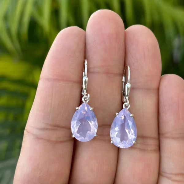 925 Silver Pear Lavender Quartz Drop Earrings