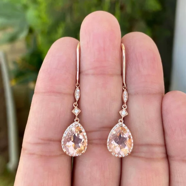925 Silver Pear Morganite Dangle Earrings