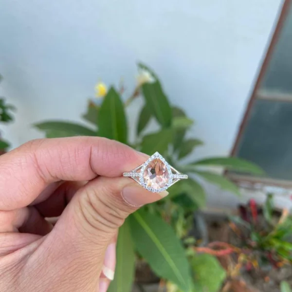 925 Silver Pear Morganite Ring