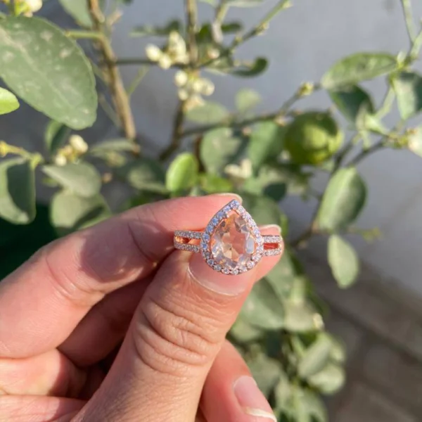 925 Silver Pear Morganite Ring