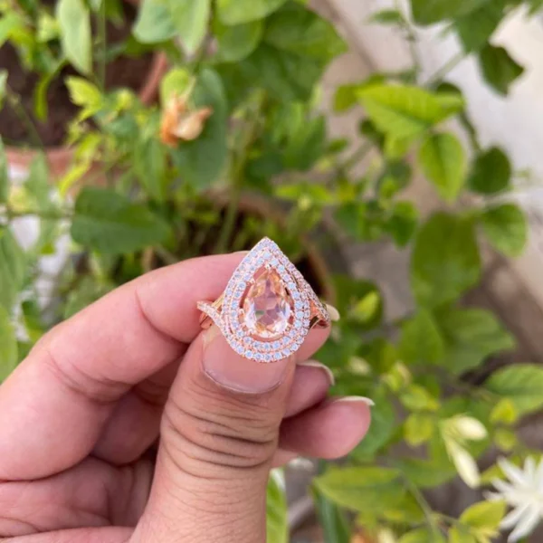 925 Silver Pear Morganite Ring