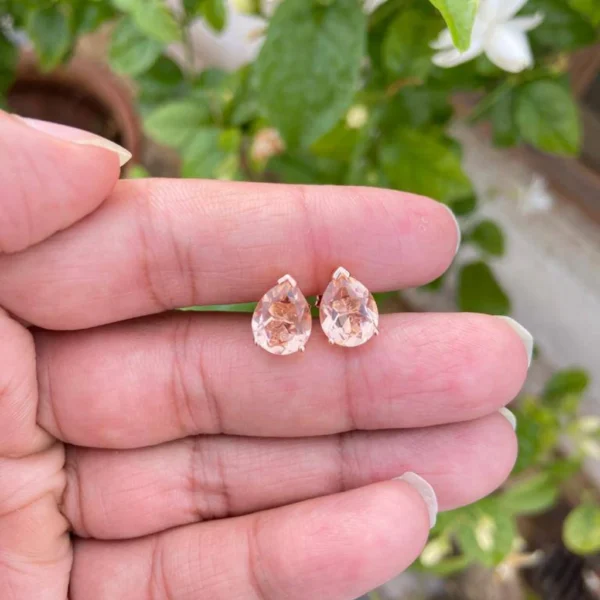 925 Silver Pear Morganite Stud Earrings