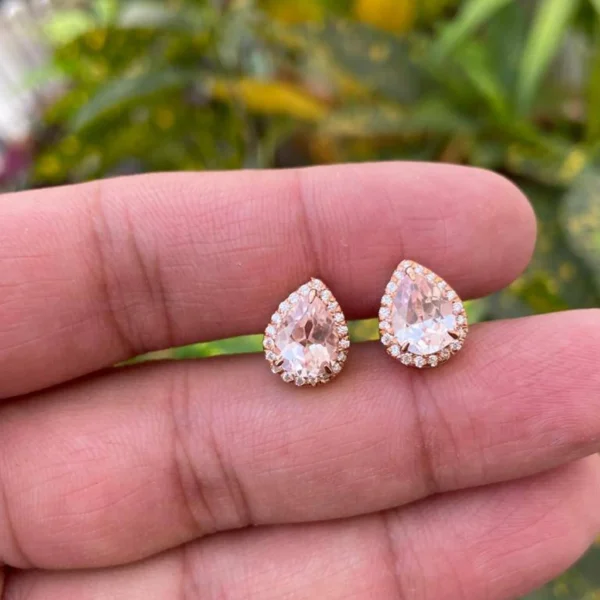 925 Silver Pear Morganite Stud Earrings