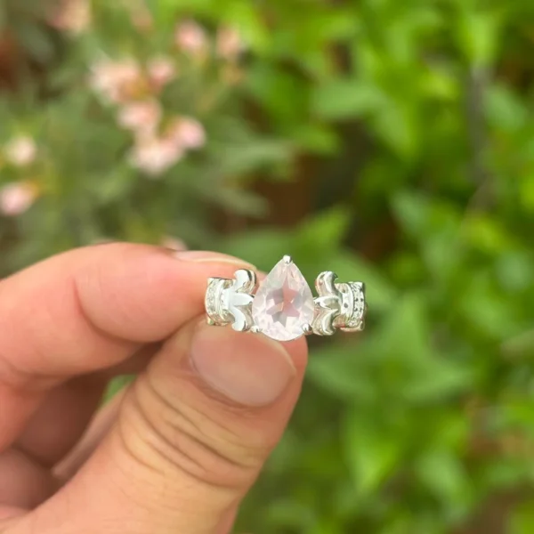 925 Silver Pear Rose Quartz Ring