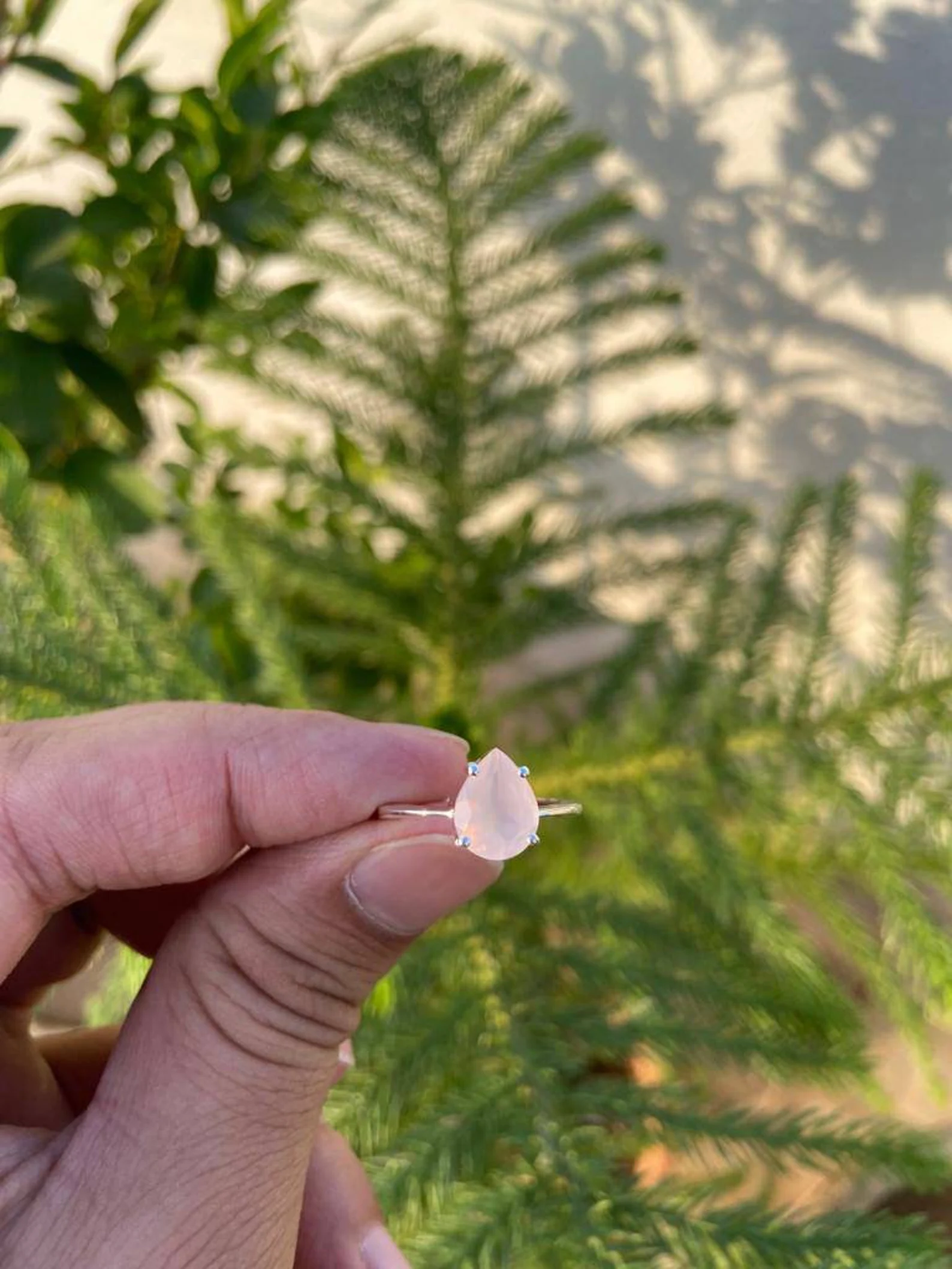 925 Silver Pear Rose Quartz Ring 3