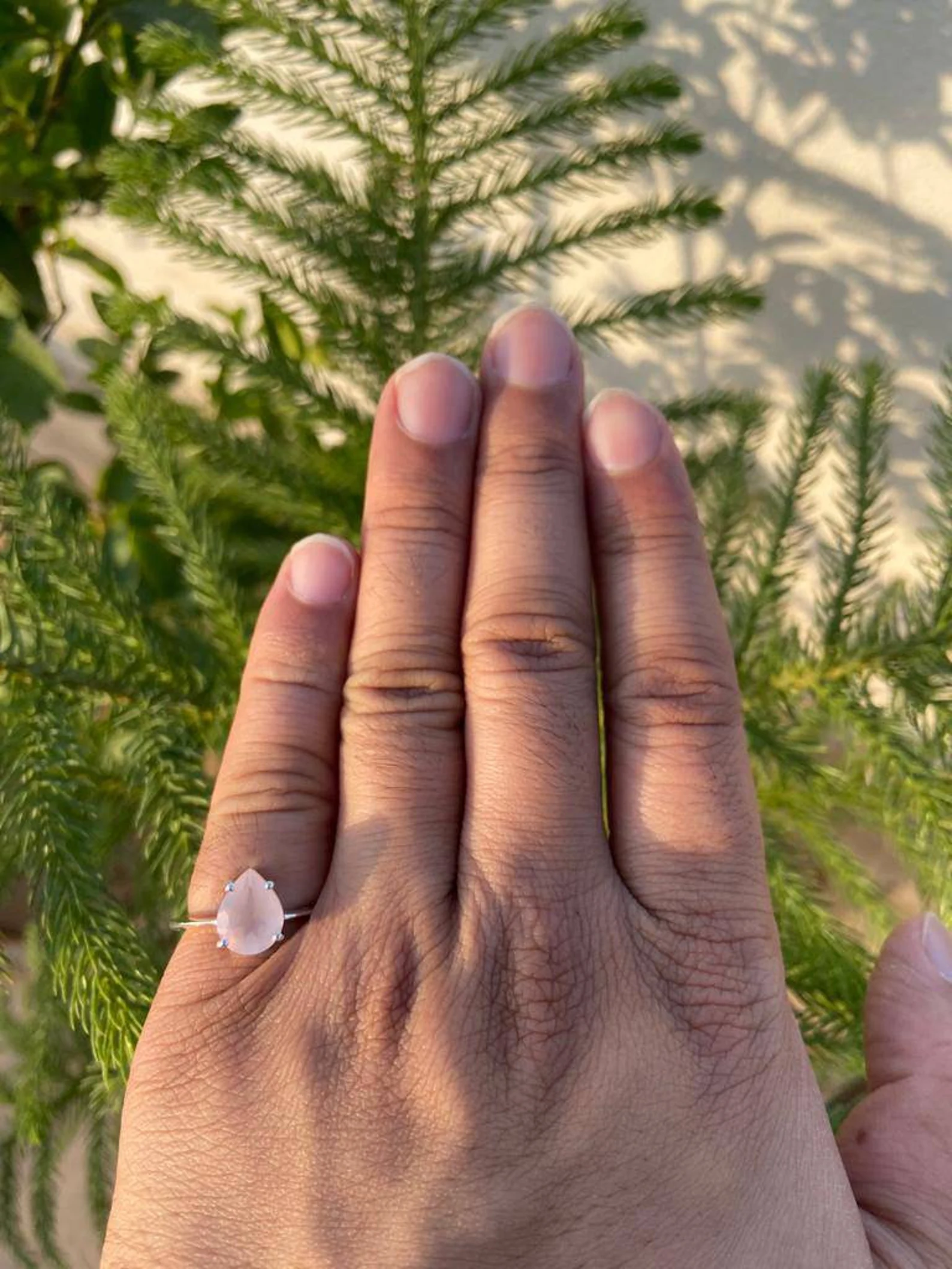 925 Silver Pear Rose Quartz Ring 4