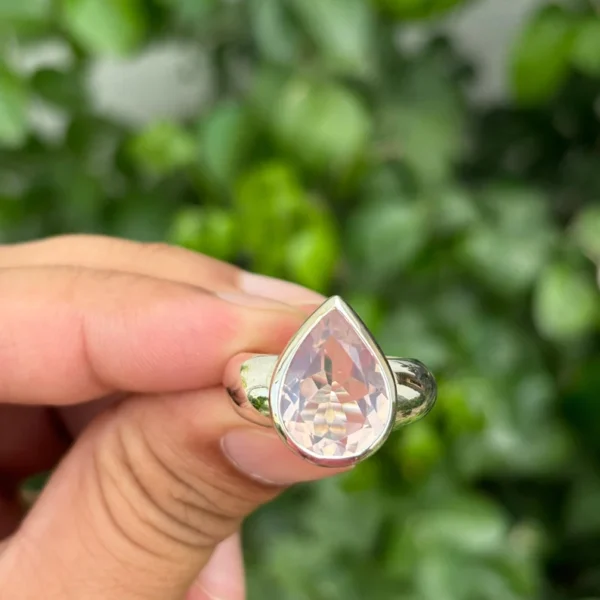 925 Silver Pear Rose Quartz Ring