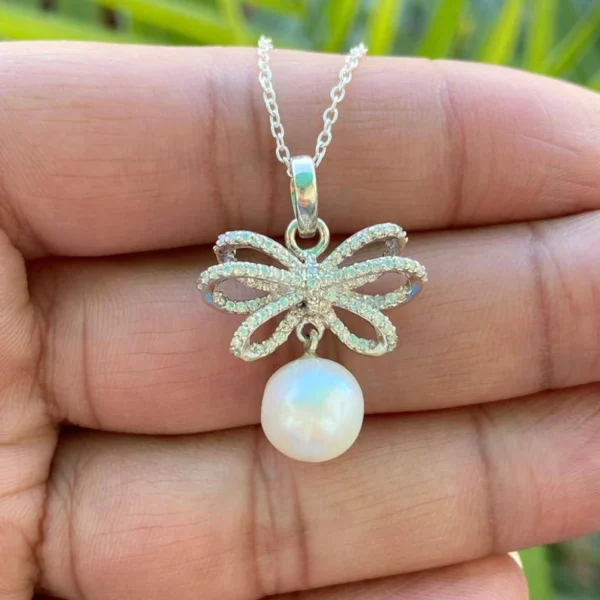 925 Silver Pearl Bow Necklace