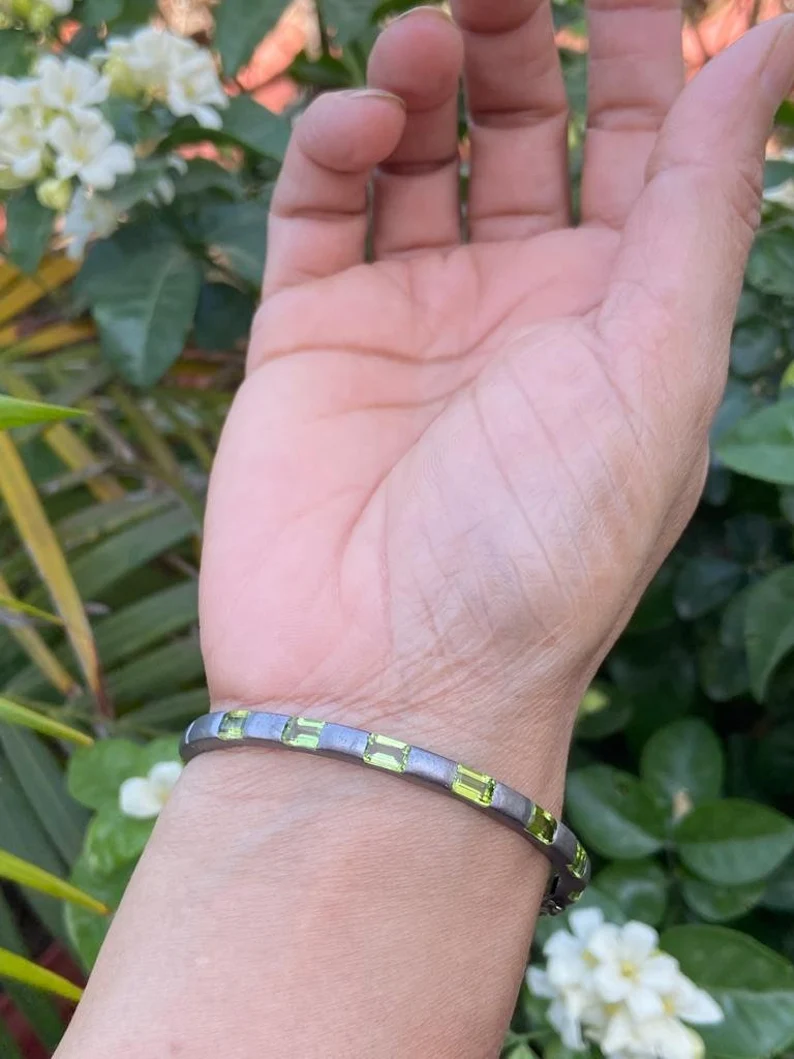 925 Silver Peridot Bangle Bracelet 3