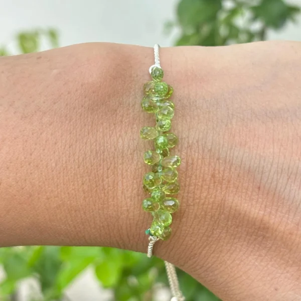 925 Silver Peridot Beads Chain Bracelet