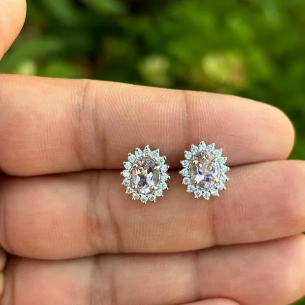 925 Silver Pink Morganite Stud Earrings