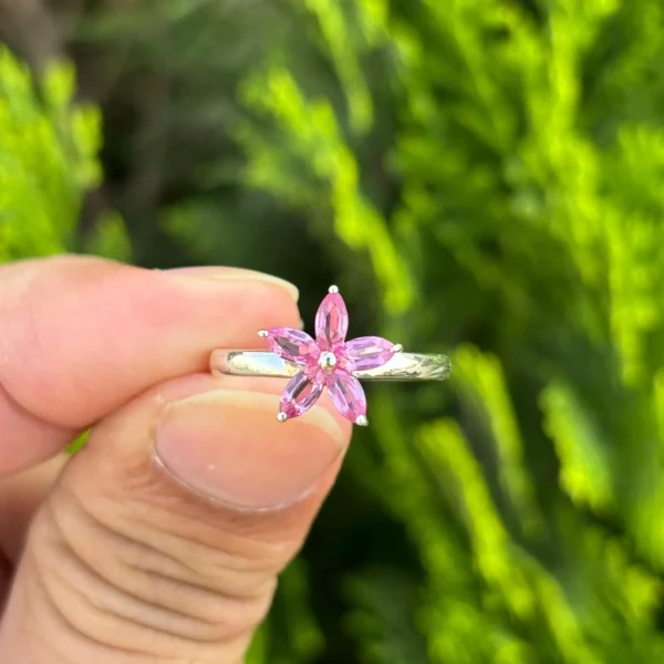 925 Silver Pink Sapphire Floral Ring