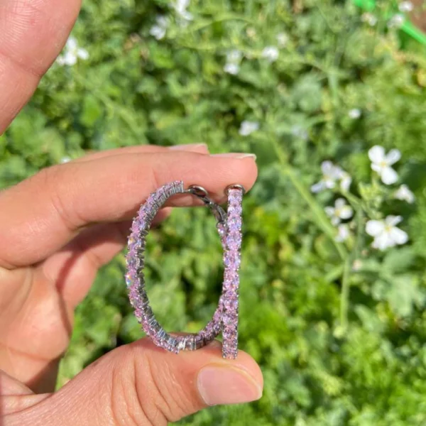 925 Silver Pink Sapphire Hoop Earrings