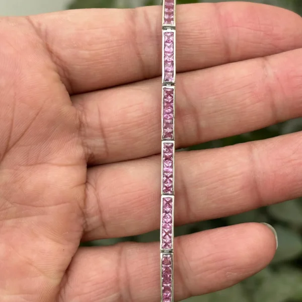 925 Silver Pink Sapphire Tennis Bracelet