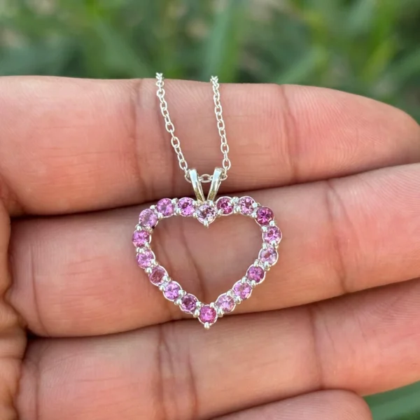 925 Silver Pink Tourmaline Heart Necklace