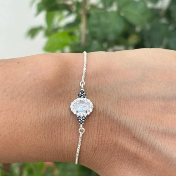 925 Silver Rainbow Moonstone Chain Bracelet