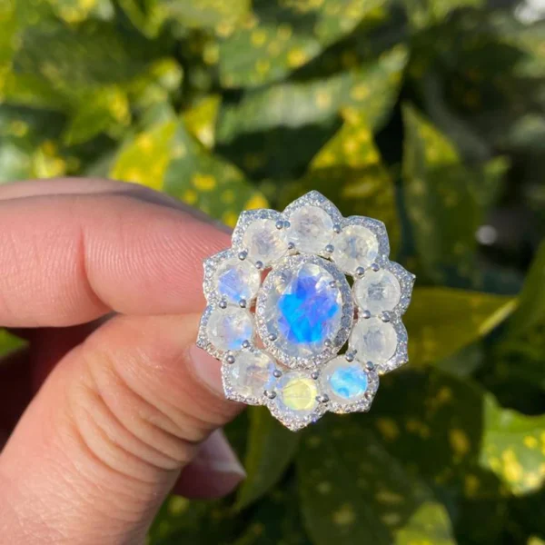 925 Silver Rainbow Moonstone Cocktail Ring