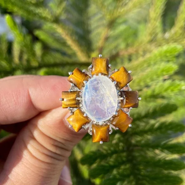 925 Silver Rainbow Moonstone Cocktail Ring