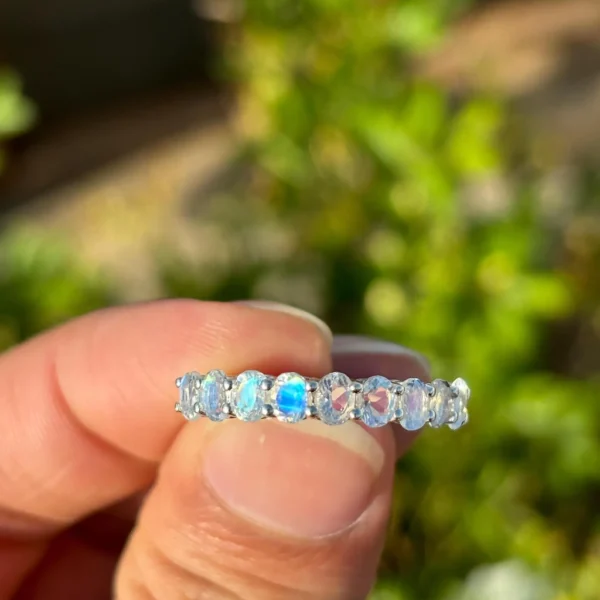 925 Silver Rainbow Moonstone Half Eternity Ring