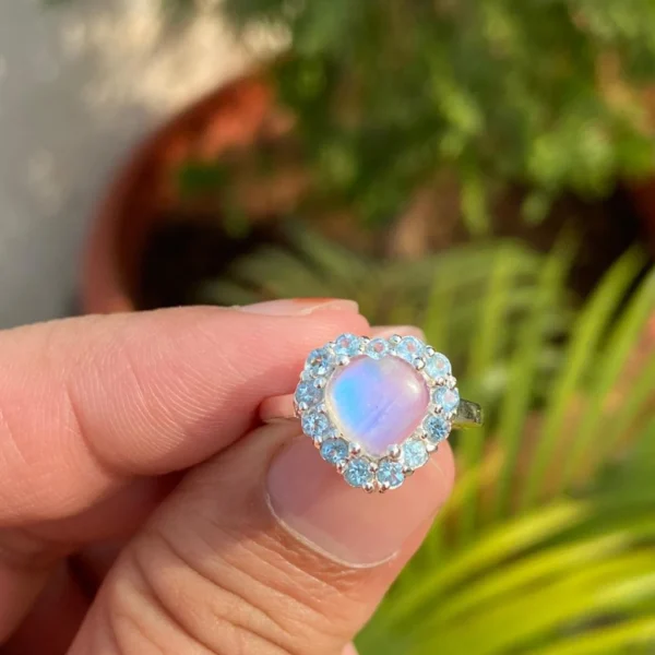 925 Silver Rainbow Moonstone Heart Ring