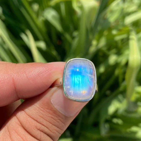 925 Silver Rainbow Moonstone Ring