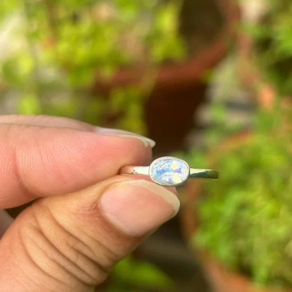 925 Silver Rainbow Moonstone Ring