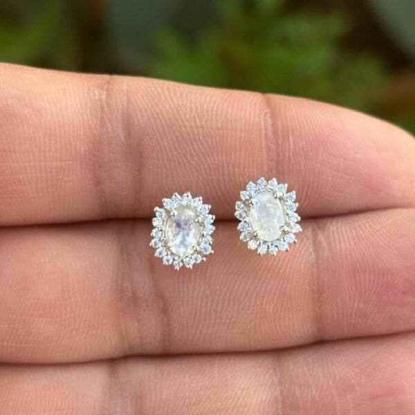 925 Silver Rainbow Moonstone Stud Earrings
