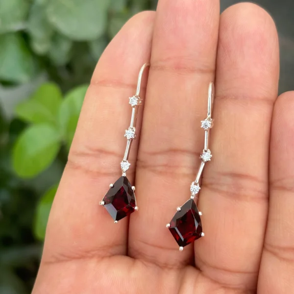 925 Silver Red Garnet Drop Earrings