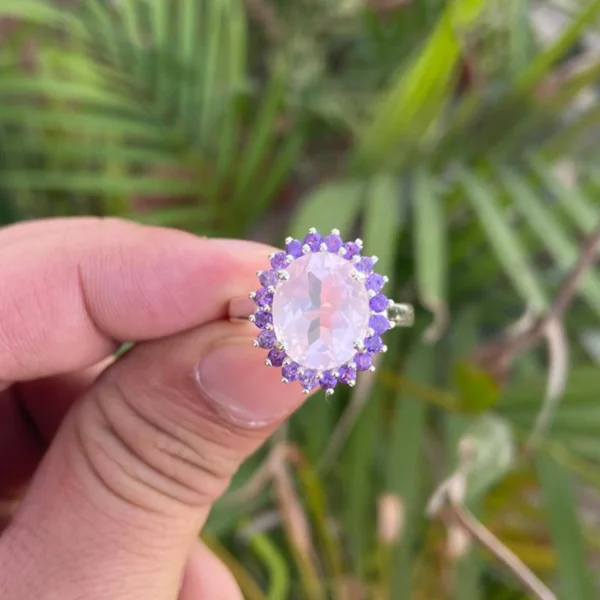 925 Silver Rose Quartz & Amethyst Ring