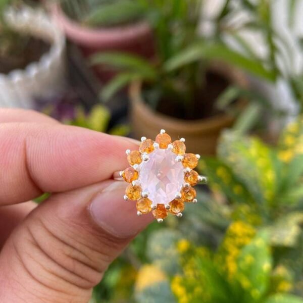 925 Silver Rose Quartz & Citrine Ring