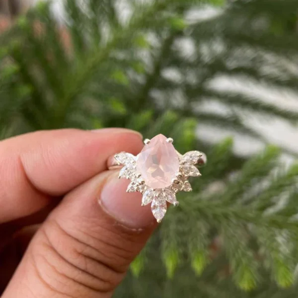 925 Silver Rose Quartz Crown Ring