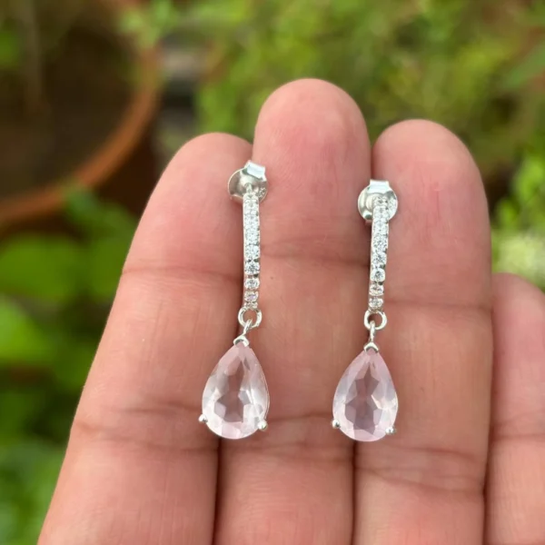 925 Silver Rose Quartz Drop Earrings