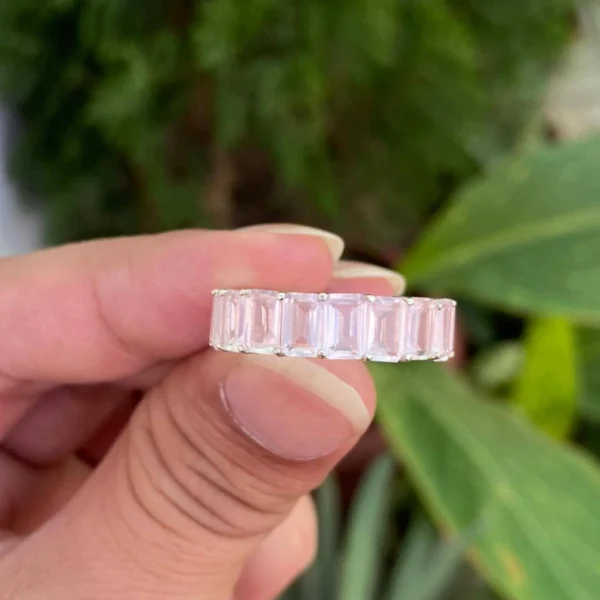 925 Silver Rose Quartz Eternity Band Ring
