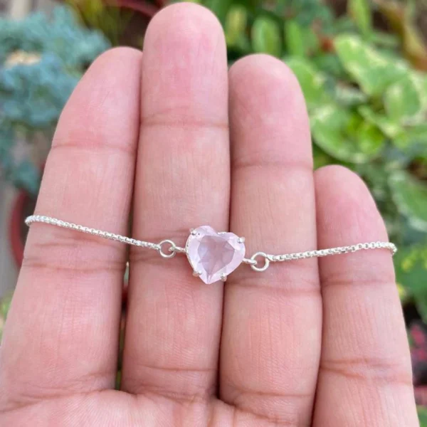 925 Silver Rose Quartz Heart Bracelet
