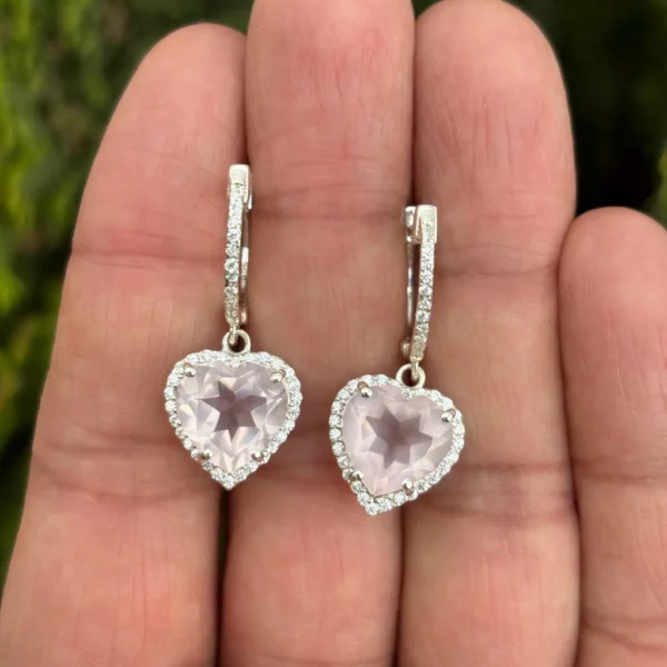 925 Silver Rose Quartz Heart Shape Earrings