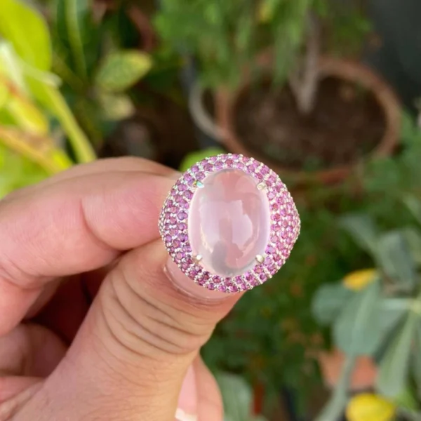 925 Silver Rose Quartz & Rhodolite Garnet Ring