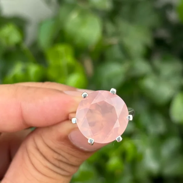 925 Silver Rose Quartz Statement Ring