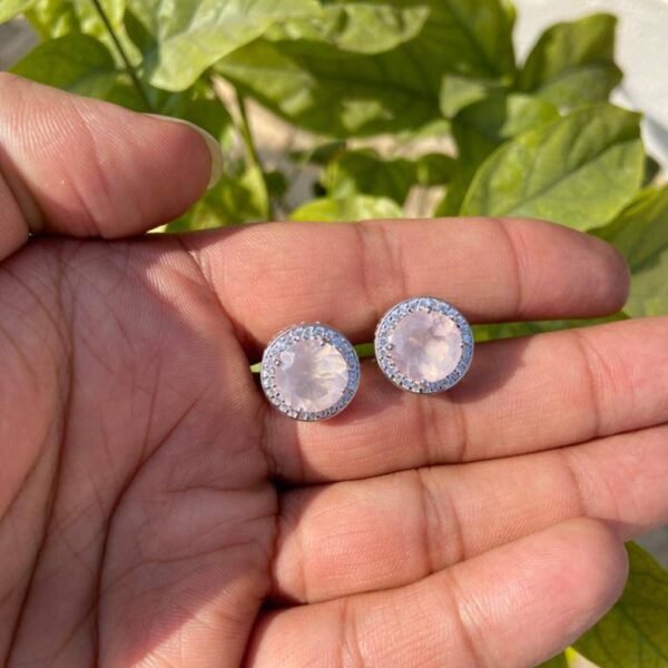 925 Silver Rose Quartz Stud Earrings