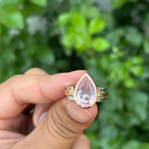 925 Silver Rose Quartz Two Tone Ring