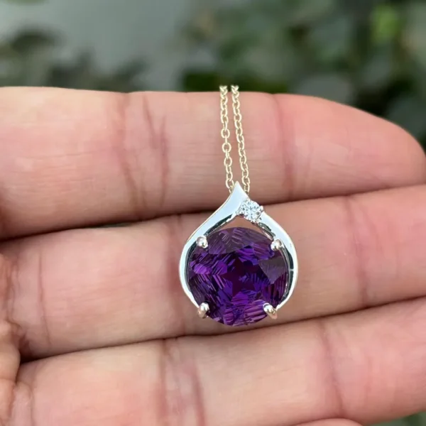 925 Silver Round Amethyst Necklace