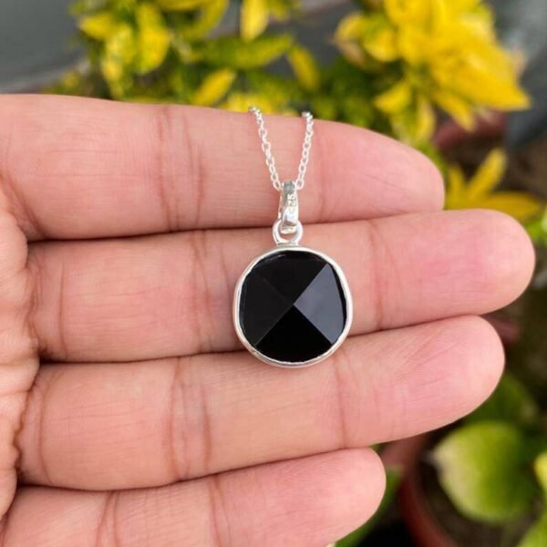 925 Silver Round Black Onyx Necklace