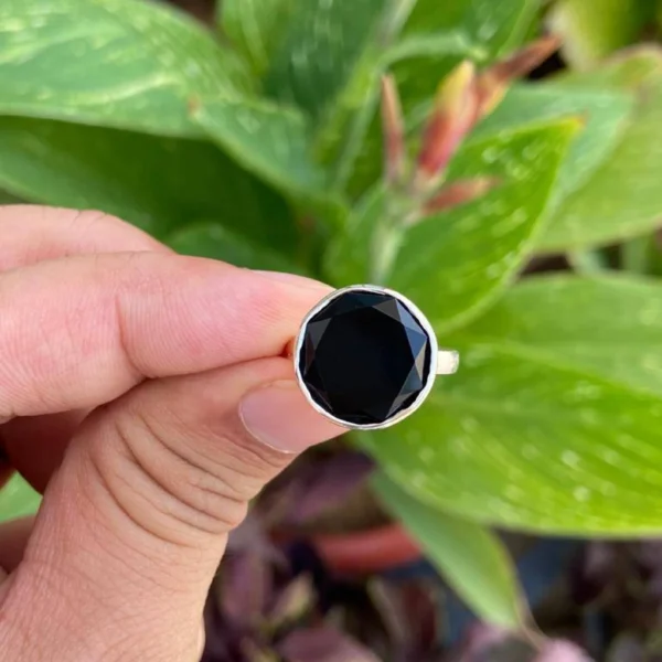 925 Silver Round Black Onyx Ring