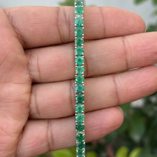 925 Silver Round Emerald Tennis Bracelet