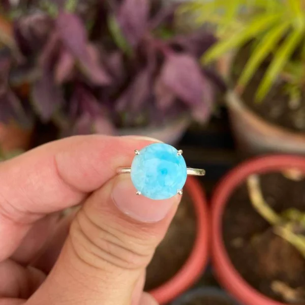 925 Silver Round Larimar Ring