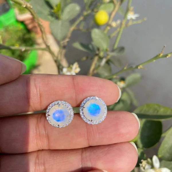 925 Silver Round Moonstone Stud Earrings