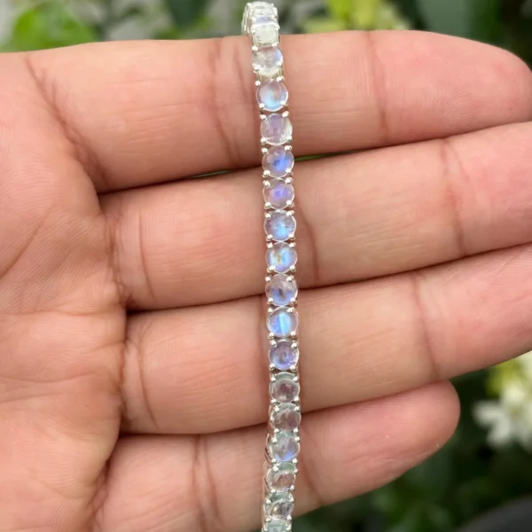 925 Silver Round Moonstone Tennis Bracelet