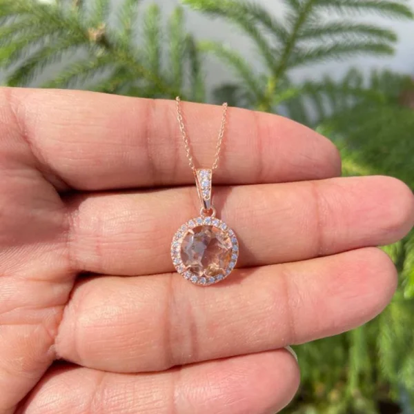 925 Silver Round Morganite Necklace