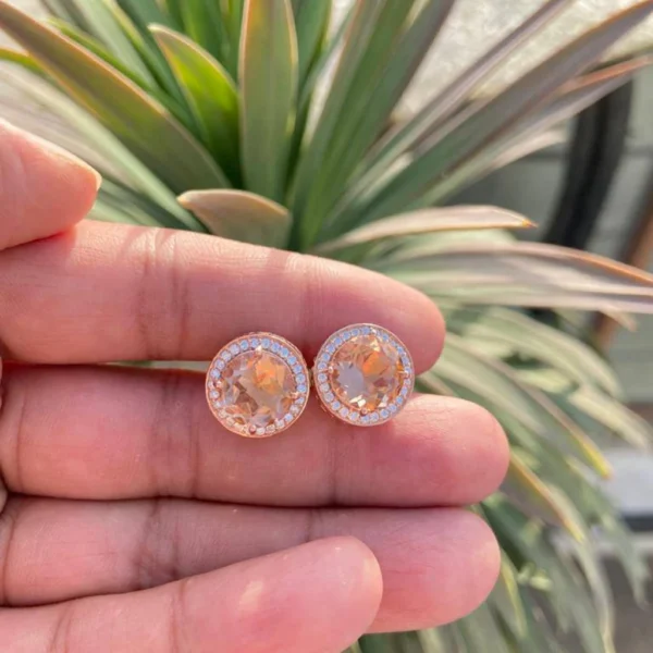 925 Silver Round Morganite Stud Earrings